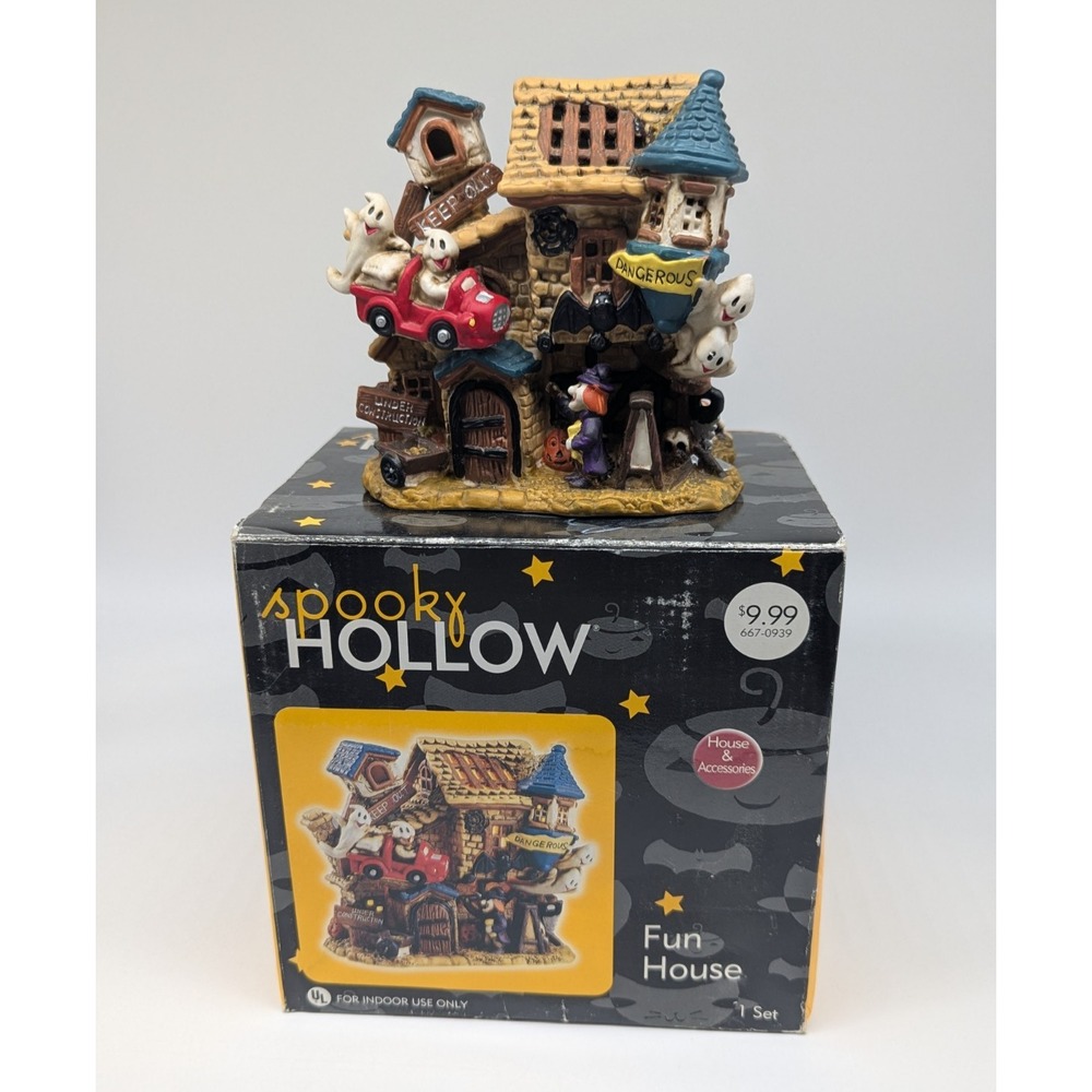 Vtg Spooky Hollow Fun House Porcelain Halloween Village Lighted House Town Joann